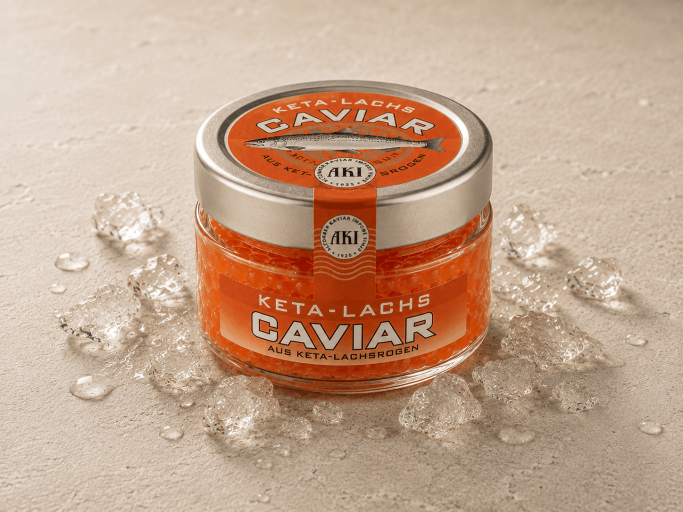 AKI PLATINUM Keta-Lachs Kaviar 50 g im Glas - Pasteurisierter Keta Lachs Kaviar von AKI - Keta Kaviar vom Oncorhynchus keta - AKI PLATINUM Keta Lachsrogen im Glas